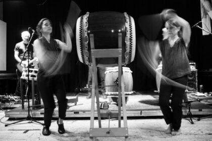Painted X-Ray at The Old Hairdresser's, 2026, with Alison and Yumi playing Hachijo style taiko - photo by Harrison Reid